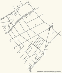 Black simple detailed street roads map on vintage beige background of the neighbourhood Hoheluft-Ost quarter of the Hamburg-Nord borough (bezirk) of the Free and Hanseatic City of Hamburg, Germany