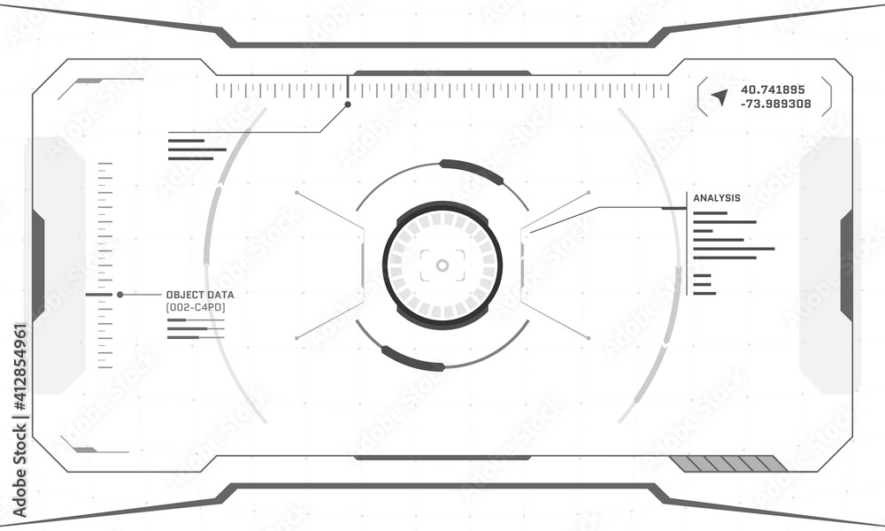Poster vr hud digital futuristic interface cyberpunk screen design on white background. sci-fi virtual real