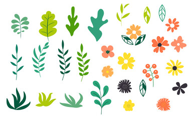 Collection Set of Simple Flower and Leaves Design Elements. Vector Illustration EPS10