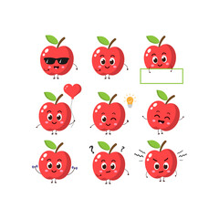 Set, collection of cute and funny cartoon apple character.vector