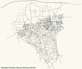 Black simple detailed street roads map on vintage beige background of the neighbourhood Neugraben-Fischbek quarter of the Harburg borough (bezirk) of the Free and Hanseatic City of Hamburg, Germany