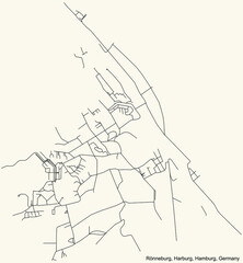 Black simple detailed street roads map on vintage beige background of the neighbourhood Rönneburg quarter of the Harburg borough (bezirk) of the Free and Hanseatic City of Hamburg, Germany