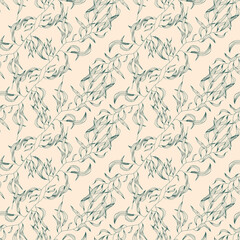 Fototapeta premium fabric print raster seamless pattern contour leaves