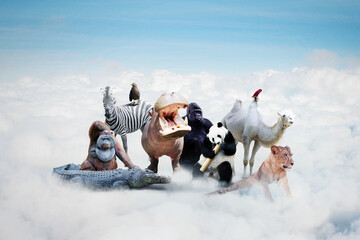 Fototapeta na wymiar Wildlife animals on the clouds