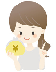 財布を持っている女性のかわいいイラスト（主線なし・基本）