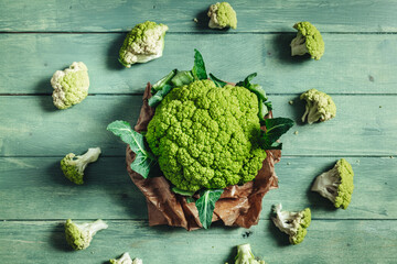 Raw fresh green cauliflower from Puglia