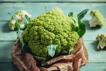 Raw fresh green cauliflower from Puglia