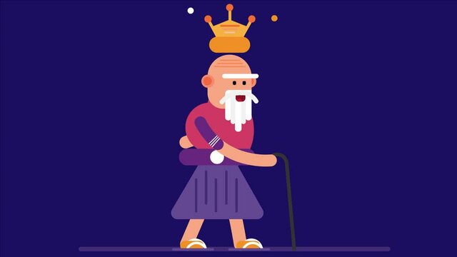 Old man king walking animation design
