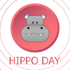 World Hippo Day. 15 February, Banner with hippopotamus, vector.