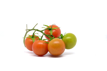 Close up of fresh cherry tomato isolated on white background.