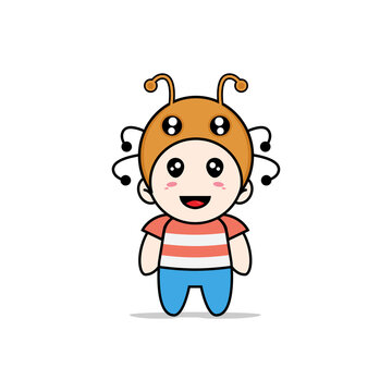 Cute boy character wearing ant costume.