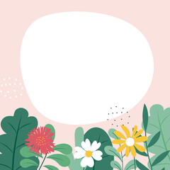 Abstract spring and summer flat simple natural background with flowers, plant and copy space for banner, greeting card, poster. Vector Illustration EPS10