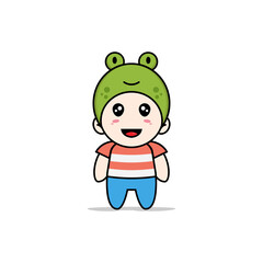 Cute boy character wearing frog costume.