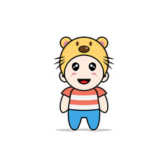 Cute boy character wearing beaver costume.