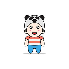 Cute boy character wearing panda costume.