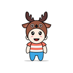 Cute boy character wearing deer costume.
