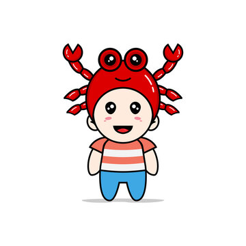 Cute boy character wearing crab costume.