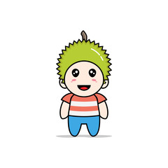 Cute boy character wearing durian costume.