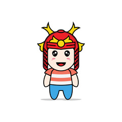 Cute boy character design wearing samurai helmet costume.