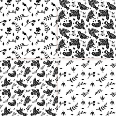 FLoral bird silhouettes seamless pattern. Vector scandinvian design