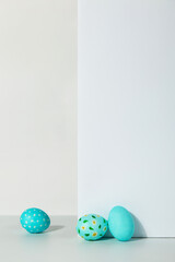 Decorated Easter eggs on a white background. Concept, copy space.