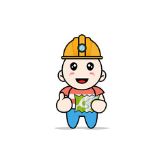 Cute boy character wearing construction worker costumes.