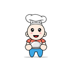 Cute boy character wearing chef costume.