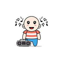 Fototapeta premium Cute boy character holding radio.