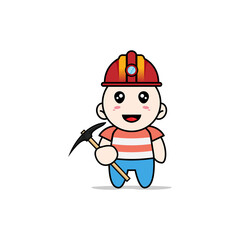 Cute boy character wearing miners costume.