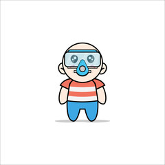 Cute boy character wearing divers costume.