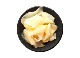 Pickled ginger isolated on white, top view
