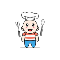 Cute boy character wearing chef costume.