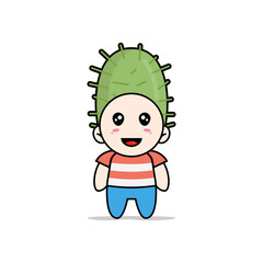 Cute boy character wearing cactus costume.