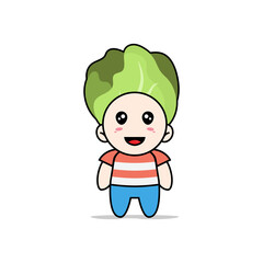 Cute boy character wearing cabbage costume.