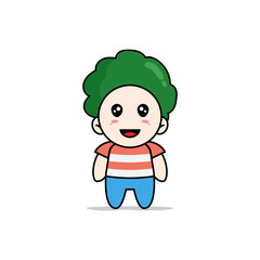 Cute boy character wearing broccoli costume.