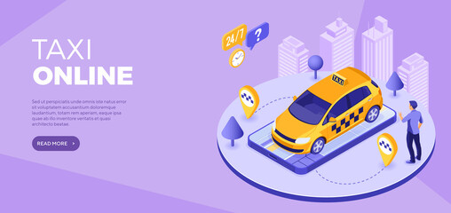Online technology order taxi isometric