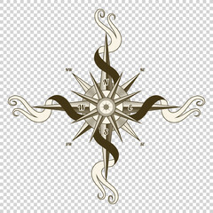 Vintage nautical compass. Old design element for marine theme and heraldry on transparent background. Hand drawn wind rose © designer_things