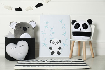 Composition with cute children's room interior elements indoors