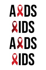 Set of AIDS Typography with Red Ribbon. AIDS Word. World AIDS Day Text Illustration