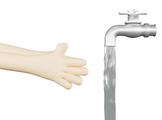 3d illustration washing hand with water from pipe