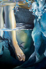 oil on canvas, original painting, woman in the water. - 412866791