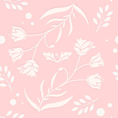 Fototapeta na wymiar Twotone floral seamless pattern. White flower print.