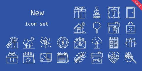 new icon set. line icon style. new related icons such as gift, calendar, door, tree, label, fireworks, branch, house, text formatting, shopping bag, champagne, email, gifts