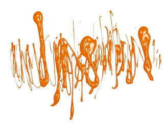 Spilled orange paint, lines isolated on white background, top view