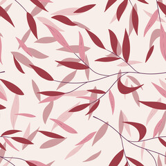 Floral seamless with hand drawn color leaves. Cute autumn background. Tropic brown branches. Modern floral compositions. Fashion vector stock illustration for wallpaper, posters, card, fabric, textile