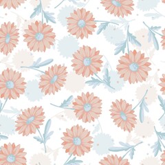 Vector Graphic Spring Daisy Floral Pastel Color Seamless Pattern