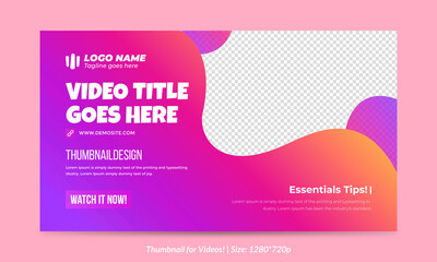 Editable video thumbnail design cool gradient thumbnail design for all videos Editable Thumbnail design vector usable in all videos Editable Vector shape, Customizable Thumbnails template for videos