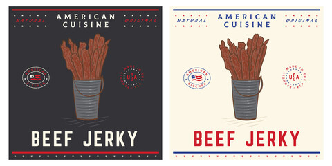 Beef Jerky retro vintage illustration - obrazy, fototapety, plakaty