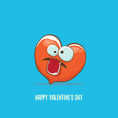 Obraz premium Vector Valentines day greeting card with funny cartoon heart character isolated on blue background. Conceptual valentines day comic funky kids poster or banner