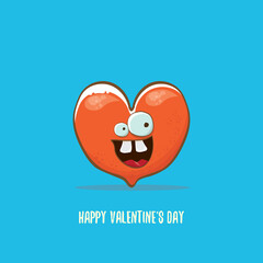 Vector Valentines day greeting card with funny cartoon heart character isolated on blue background. Conceptual valentines day comic funky kids poster or banner